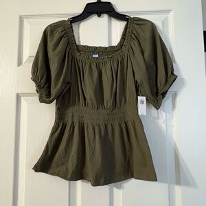 Old Navy Olive Puff Sleeve Blouse